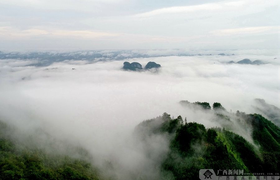 河池市罗城仫佬族自治县怀群镇果敢村空中云雾缭绕。广西新闻网通讯员 廖光福摄